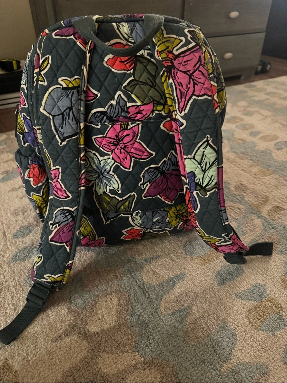 Quilted Floral Backpack - Navy Multicolor